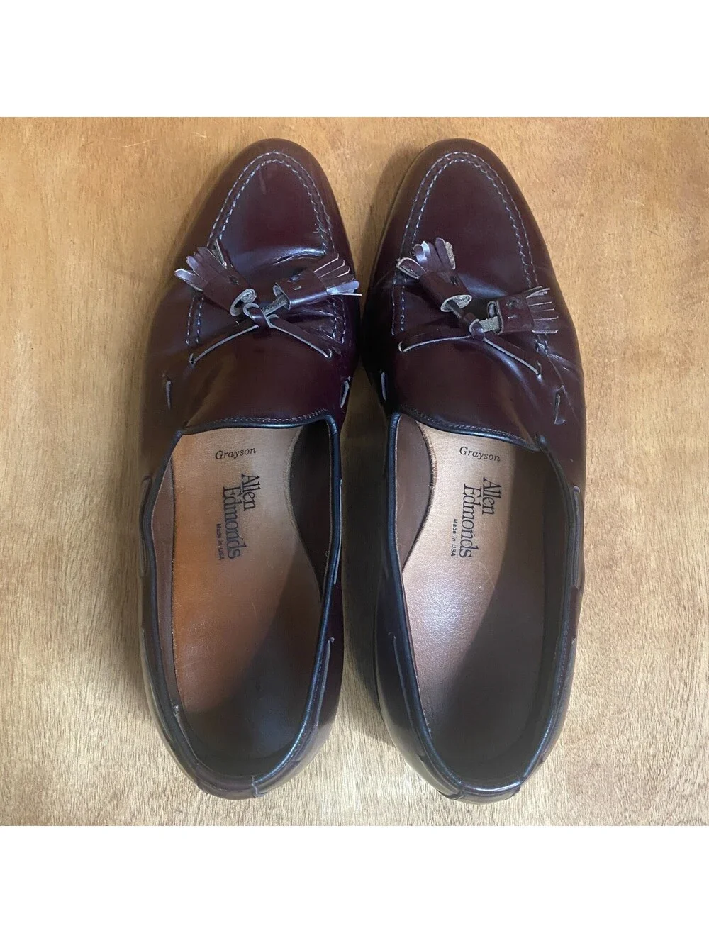 Allen Edmonds Grayson Burgundy Leather Tassel Loafers Men's Dress Shoes 9.5 D